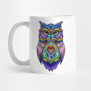 OWL Warrior Tattoo Design, Colorful Zen Spirit Animal Mug